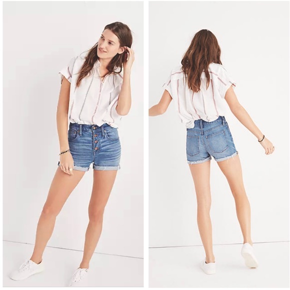 Madewell Pants - Madewell High Rise Denim Boyshorts Button Through Front Jean Shorts Blue Size 24